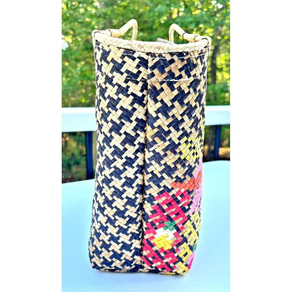 Banago Zippered Large Tote Artisan Hand Crafted Woven Straw Flamingo Liliana NWT - Picture 4 of 16